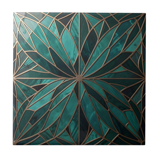 Gold Geometric Starburst Pattern Art Deco Luxury Tile (Front)