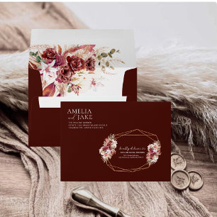 Gold Geometric Terracotta Burgundy Floral Wedding Envelope