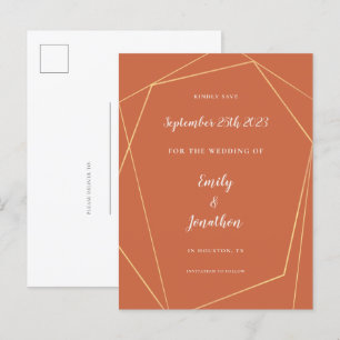Gold Geometric Terracotta Wedding Save The Date An Announcement Postcard