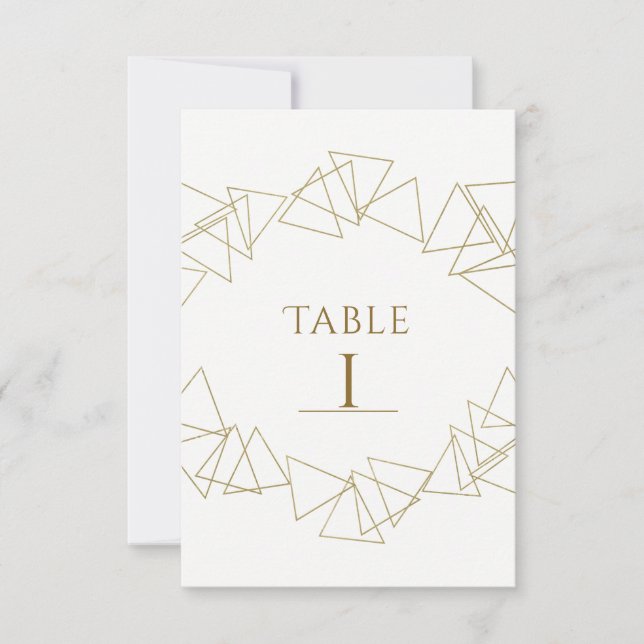 Gold Geometric Triangles Modern Glam Table Number (Front)