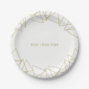 Gold Geometric Triangles Modern Glamour Chic Party Paper Plate