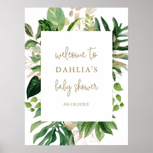 Gold Geometric Tropical Baby Shower Welcome Poster (Front)