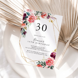 Gold Geometric Tropical Floral 30th Birthday Party Invitation