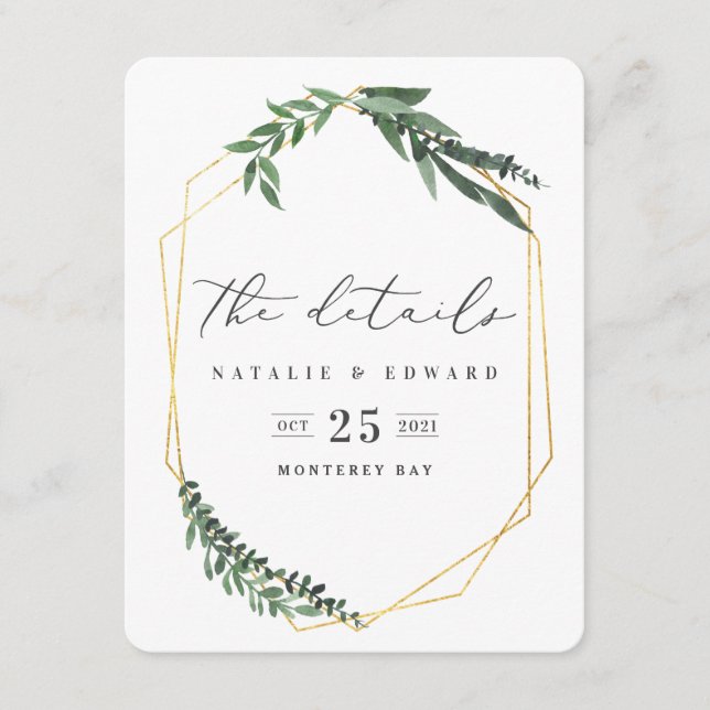 gold geometric watercolor foliage enclosure card (Front)