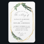 gold geometric watercolor foliage magnet<br><div class="desc">bold modern design featuring a gold geometric frame with beautiful watercolor leafy foliage. This elegant rustic collection is a great addition to a fall or spring wedding and features all the products you will need for your special day - save the dates,  invitations,  table planners and more.</div>
