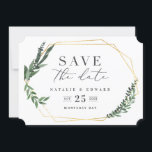 gold geometric watercolor foliage save the date<br><div class="desc">bold modern design featuring a gold geometric frame with beautiful watercolor leafy foliage. This elegant rustic collection is a great addition to a fall or spring wedding and features all the products you will need for your special day - save the dates,  invitations,  table planners and more.</div>