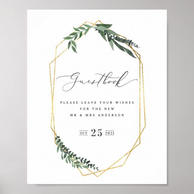 Gold Geometric watercolor greenery Poster (Front)