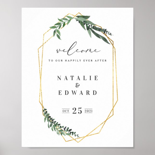 Gold Geometric watercolor greenery Poster (Front)