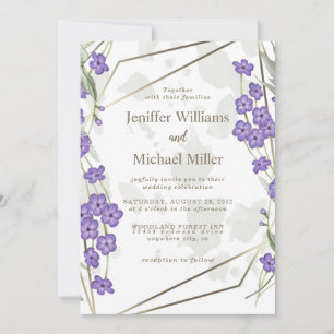 Gold geometric watercolor leafy flower frame invitation