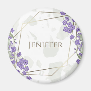 Gold geometric watercolor leafy flower frame       magnet