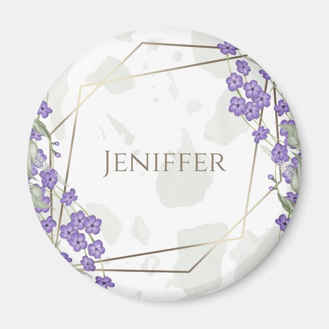 Gold geometric watercolor leafy flower frame       magnet (Front)