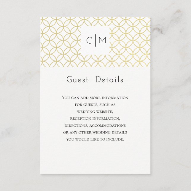 Gold Geometric Wedding Guest Details Card (Front)