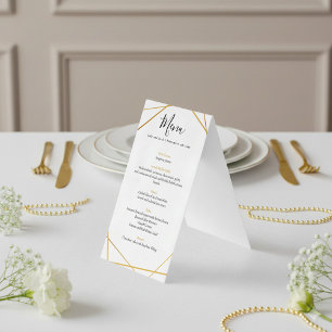 Gold geometric wedding reception menu table top