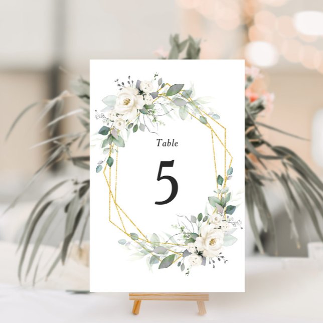 Gold geometric white floral f wedding table number (Creator Uploaded)