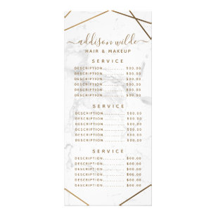 Gold Geometric White Marble Abstract Price List Rack Card