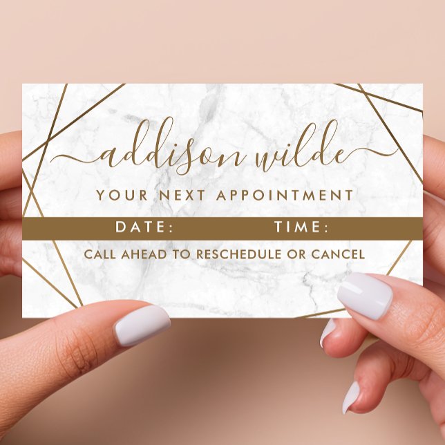 Gold Geometric White Marble Abstract Simple Modern Appointment Card (Creator Uploaded)