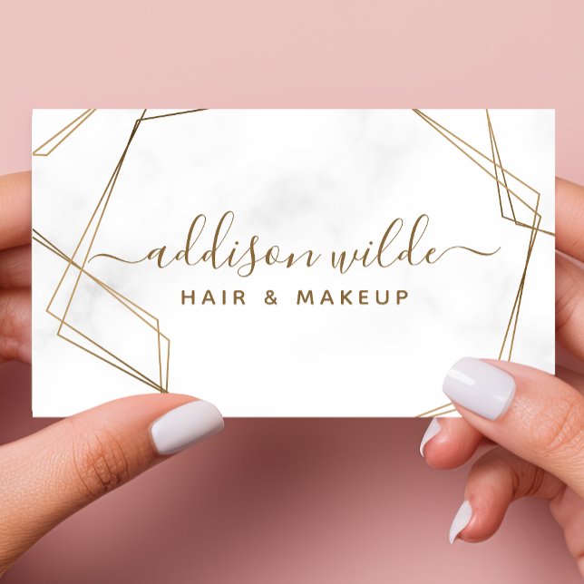 Gold Geometric White Marble Abstract Simple Modern Business Card (Creator Uploaded)