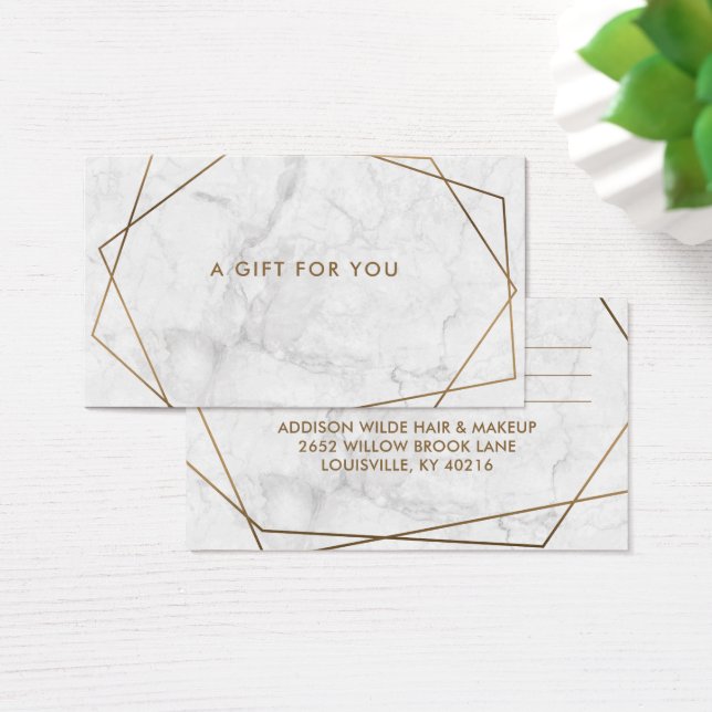 Gold Geometric White Marble Business Gift Card (Desk)