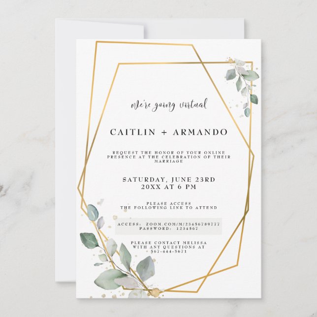 Gold Geometrical Virtual Wedding Invitation Card (Front)