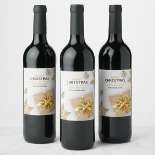 Gold Gift Box Gold Snowflakes Christmas Balls Wine Label