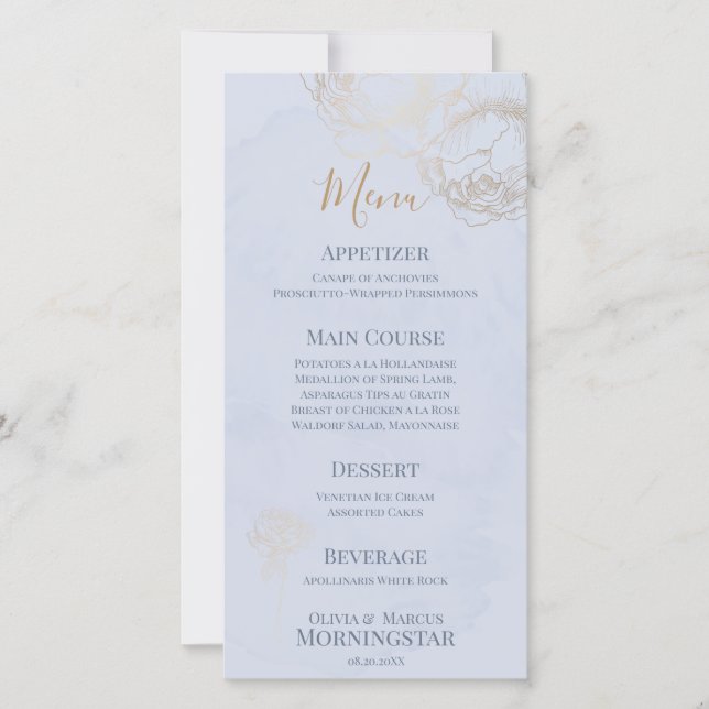 Gold Gilded Rose Watercolor Wedding Menu (Front)