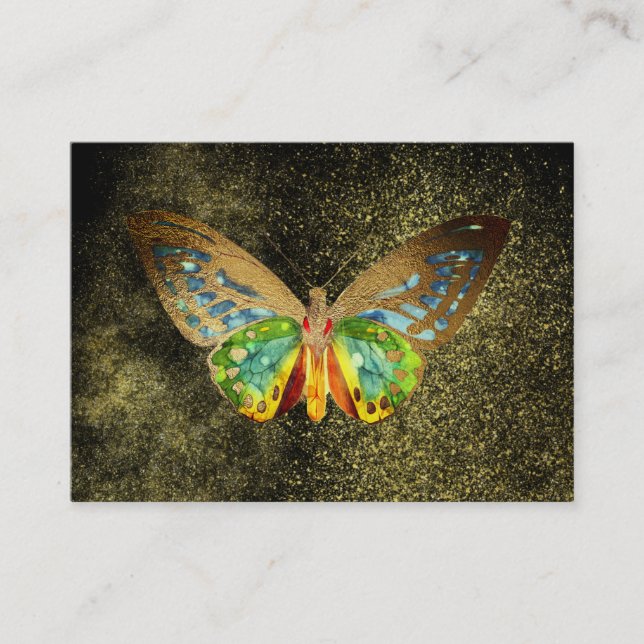 *~* Gold Gilded Watercolor  Butterfly Gold Glitter Business Card (Front)