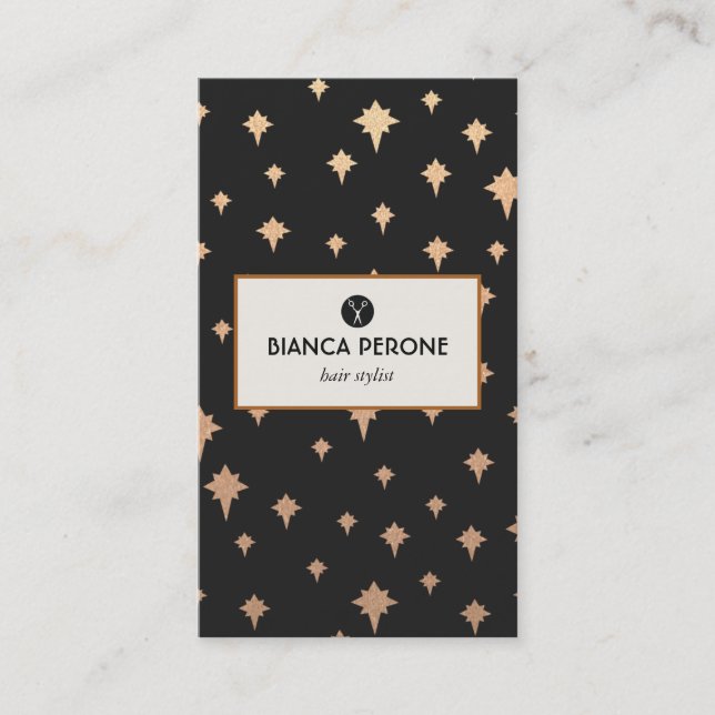 Gold Giltter Stars Hair Stylist Salon Scissors Business Card (Front)