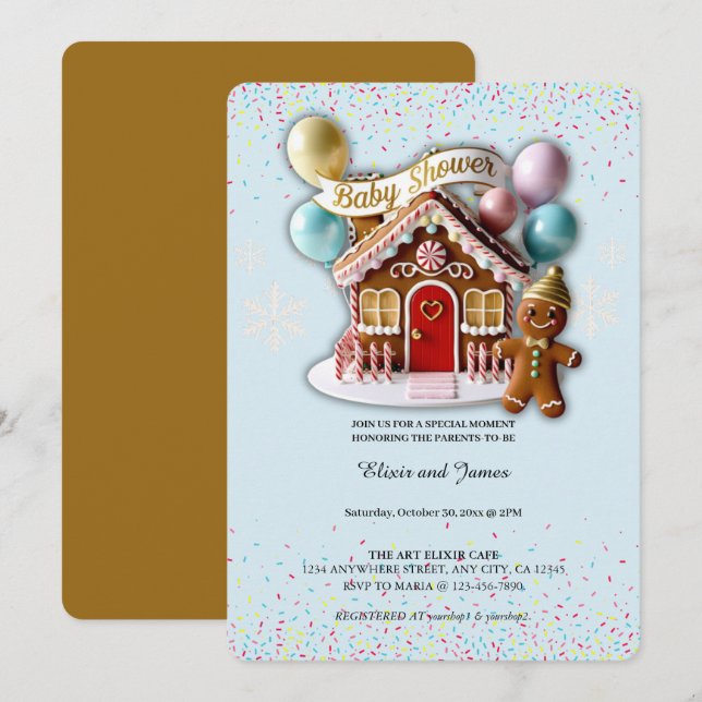 Gold Gingerbread House Baby Shower Invitation (Front/Back)