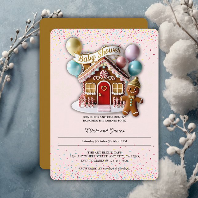 Gold Gingerbread House Baby Shower Invitation (Creator Uploaded)