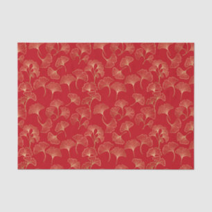 Gold Ginkgo Leaves on Red Elegant Botanical (4) Tissue Paper