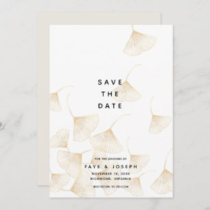 Gold Ginkgo Leaves White Save the Date Card