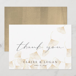 Gold Ginkgo Leaves White Thank You Card