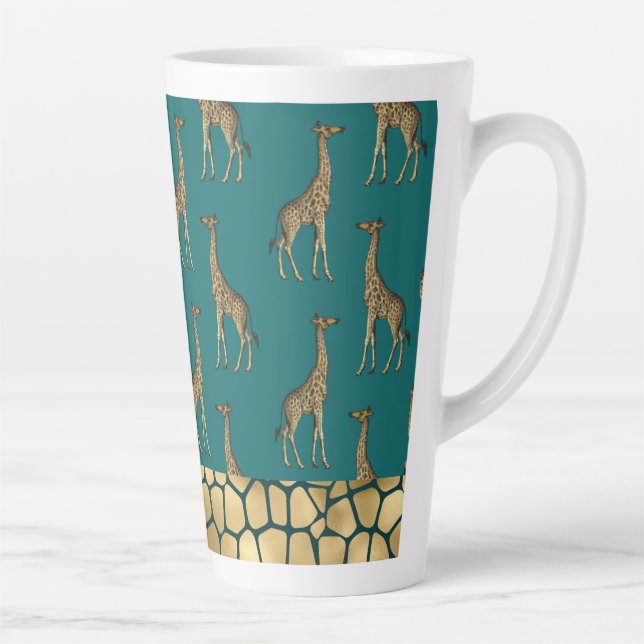 Gold Giraffe Elegant Teal Chic Stylish Latte Mug (Right)