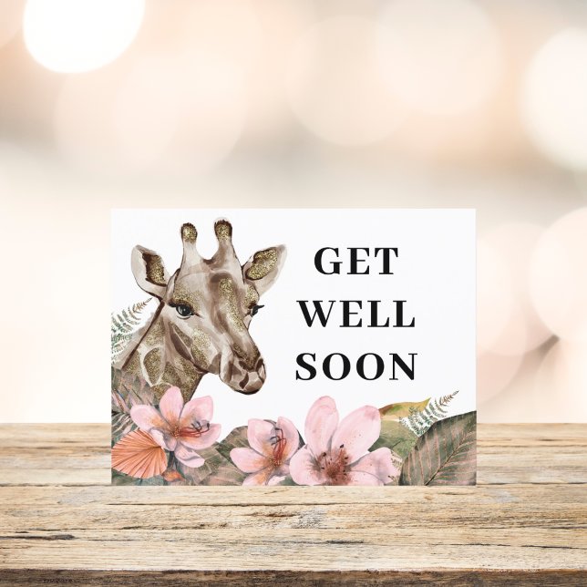 Gold Giraffe Floral Get Well  Postcard (Creator Uploaded)