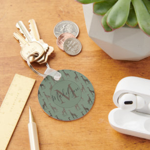 Gold Giraffe on Sage Green    Key Ring