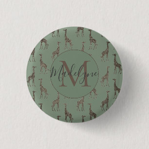 Gold Giraffe on Sage Green   Magnet 3 Cm Round Badge