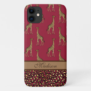 Gold Giraffe Stylish Burgundy Stylish Script Case-Mate iPhone Case