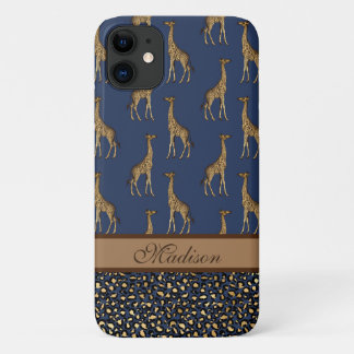 Gold Giraffe Stylish Navy Blue Stylish Script Case-Mate iPhone Case