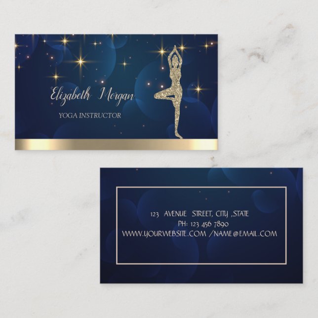 Gold Girl Silhouette,Stars,Yoga  Business Card (Front/Back)