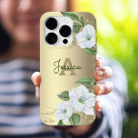 Gold Girly Floral Watercolor Glam Monogram Script iPhone 15 Pro Case<br><div class="desc">A chic, stunning, sophisticated, white and faux gold glitter floral watercolor with personalised script typography and a san serif type monogram initial overlay a stylish, glam brushed gold foil background on this chic, elegant, modern cell phone case. Personalise with your name and monogram. Makes a fun and stylish statement every...</div>