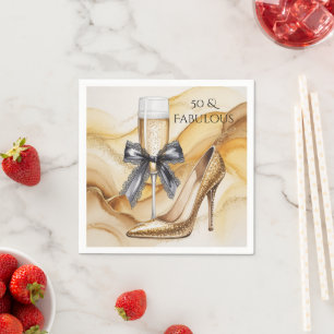 Gold Gitter High Heel 50 & Fabulous Birthday Party Napkin