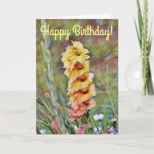Gold Gladiolus Flower Art Garden Birthday Card