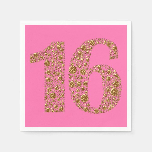 Gold Glam 16 Sixteen 16th Birthday ANY COLOR Napkin (Front)