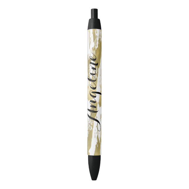 Gold Glam Abstract Personalised Black Ink Pen (Front Vertical)