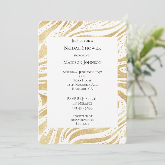 Gold Glam Abstract Swirls Bridal Shower Invitation (Standing Front)