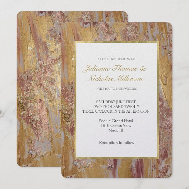 Gold Glam Abstract Wedding Invitation (Front/Back)