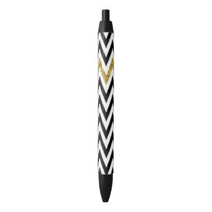 Gold Glam and Black Chevron Ink Pen