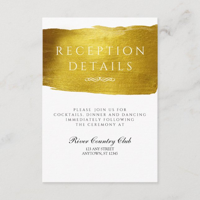 Gold Glam and Elegant Wedding Reception card (Front)