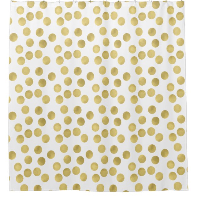 Gold Glam and White Dots Shower Curtain (Front)