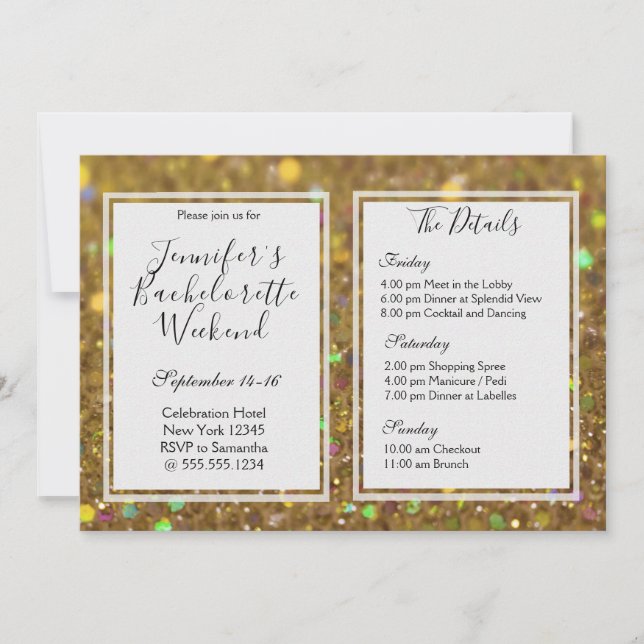 Gold Glam Bachelorette Weekend Party Invitation (Front)